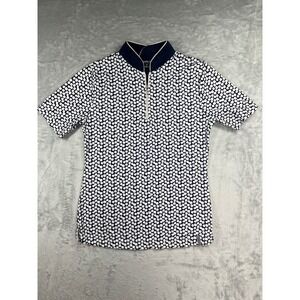 Maggie Lane Womens Navy White Pebble Print Quarter Zip Golf Polo Shirt M